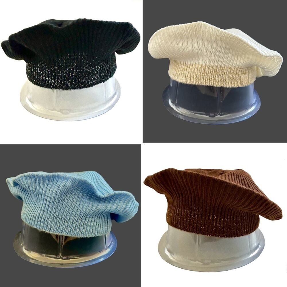 Metallic Trim Ribbed Knit Beret Hat Set